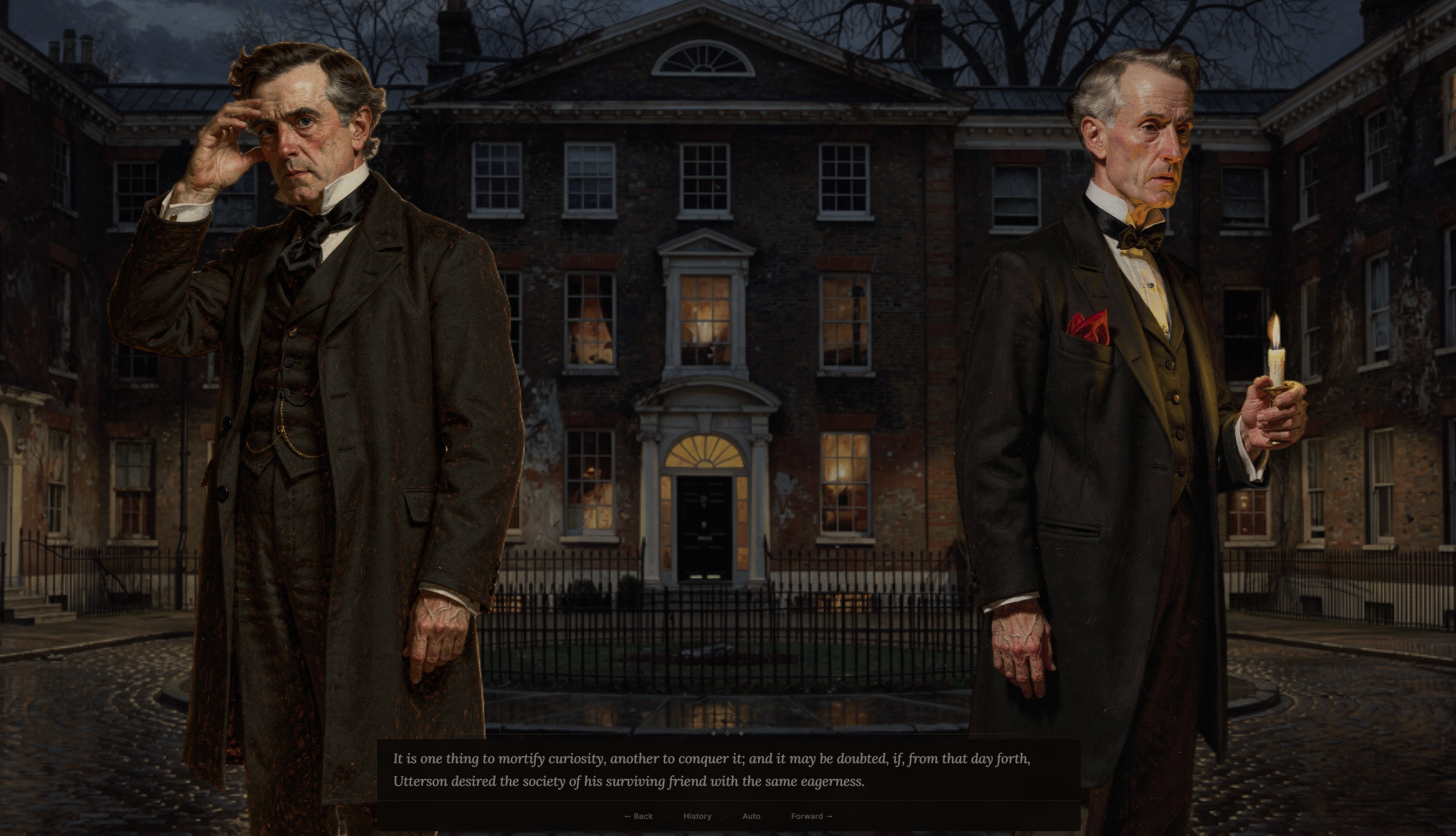 Utterson and Enfield outside Jekyll's house
